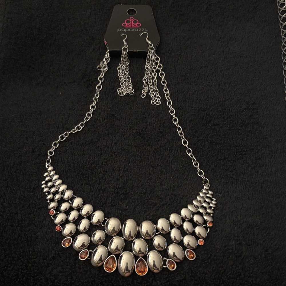 Paparazzi Silver Necklace with Orange Accents